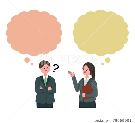 議論中のスーツの男女のイラストのイラスト素材