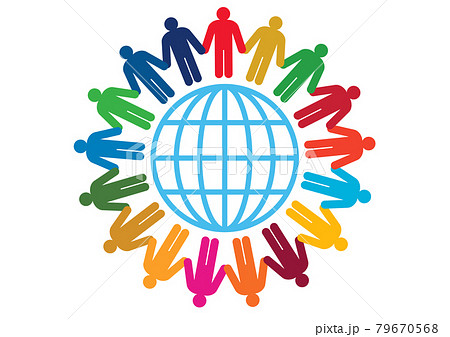 SDGs-持続可能な開発目標の人々と地球シルエットイメージマーク 79670568