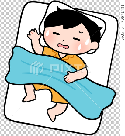 寝苦しそうな男の子 寝苦しそうな男の子 79671481