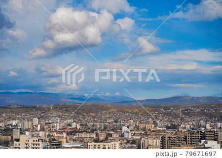 Panorama of a densely populated city. Tbilisi city landscape from above Panorama of a densely populated city. Tbilisi city landscape from above 79671697