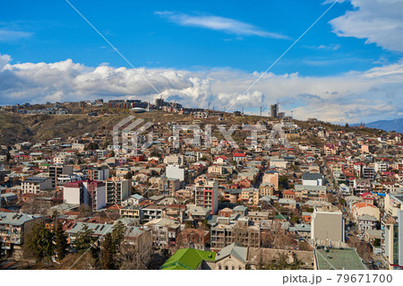 Panorama of a densely populated city. Tbilisi city landscape from above 79671700