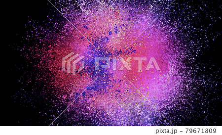 3D rendering of colorful explosion of colored particles on black background 79671809