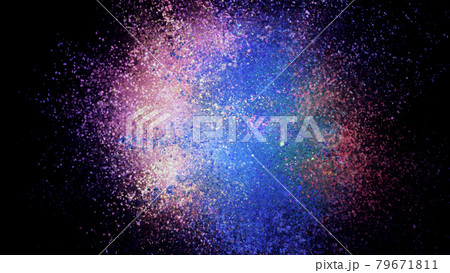 3D rendering of colorful explosion of colored particles on black background 3D rendering of colorful explosion of colored particles on black background 79671811