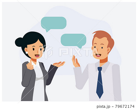 2 of businesspeople are discussing. Flat vector cartoon character illustration. 2 of businesspeople are discussing. Flat vector cartoon character illustration. 79672174