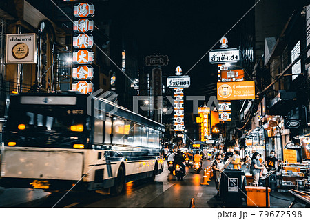 Chinatown streets at night during covid in Bangkok, Thailand Chinatown streets at night during covid in Bangkok, Thailand 79672598