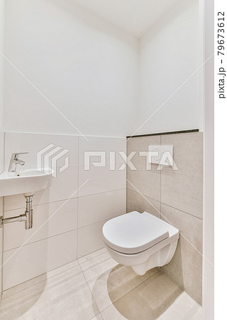 Interior of small clean washroom in miniature style Interior of small clean washroom in miniature style 79673612