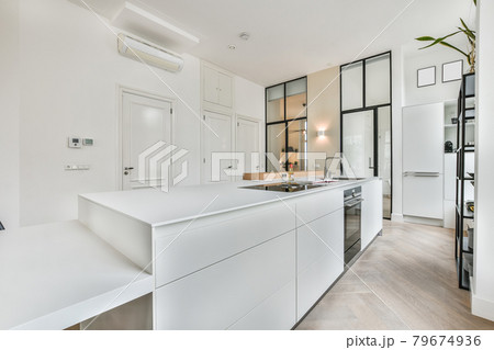 Interior of a beautiful kitchen of an elite house 79674936