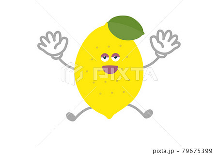 ジャンプするシンプルでかわいいレモンのキャラクターのベクターイラストのイラスト素材