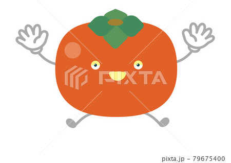ジャンプするシンプルでかわいい柿のキャラクターのベクターイラストのイラスト素材