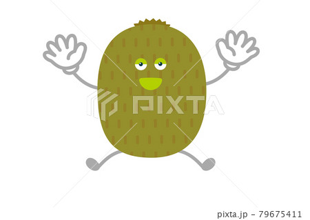 ジャンプするシンプルでかわいいキウイのキャラクターのベクターイラストのイラスト素材