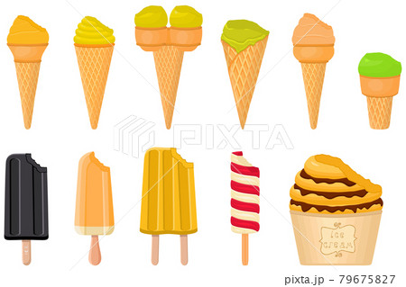 big kit ice cream popsicle different types in cone waffle cup 79675827