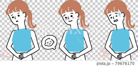 妊娠中または生理や腹痛で体調不良の女性のイラスト素材