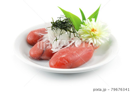 Mentaiko Japanese Tara Cod Roe style ontop Slice Onion and Seaweed Good taste Mentaiko Japanese Tara Cod Roe style ontop Slice Onion and Seaweed Good taste 79676341