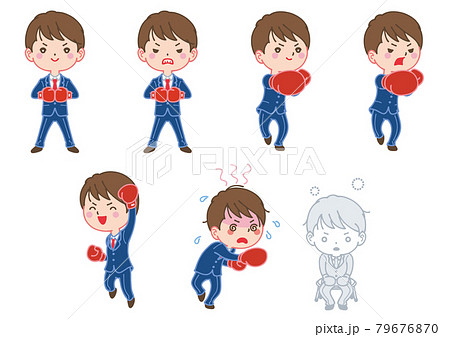 スーツ姿にボクシンググローブを着けてパンチを繰り出す男性 スーツ姿にボクシンググローブを着けてパンチを繰り出す男性 79676870