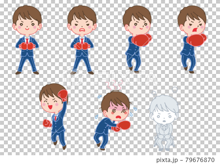 スーツ姿にボクシンググローブを着けてパンチを繰り出す男性 スーツ姿にボクシンググローブを着けてパンチを繰り出す男性 79676870