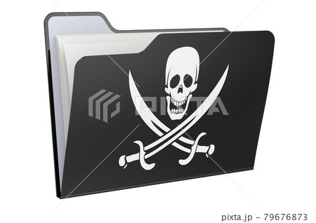 Computer folder icon with Pirate flag. 3D rendering Computer folder icon with Pirate flag. 3D rendering 79676873
