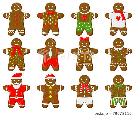 Holiday gingerbread man. Christmas traditional treats, delish gingerbread man cookies cartoon vector illustration set. Xmas gingerbread man biscuits Holiday gingerbread man. Christmas traditional treats, delish gingerbread man cookies cartoon vector illustration set. Xmas gingerbread man biscuits 79678116