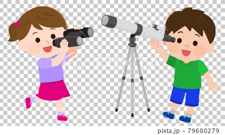 望遠鏡を覗く男の子 双眼鏡を覗く女の子 イラストのイラスト素材