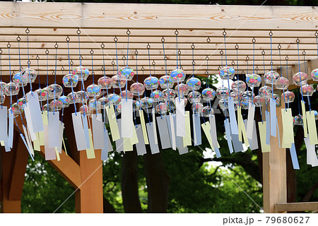 北海道函館市湯倉神社の境内に夏詣での風鈴飾りのある風景を撮影 79680627