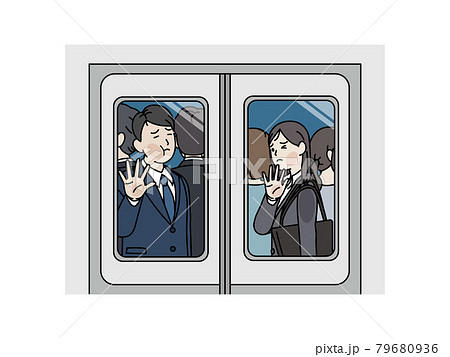 満員電車に乗るスーツを着た男女 乗客 社会人 会社員 通勤ラッシュ イラスト素材のイラスト素材