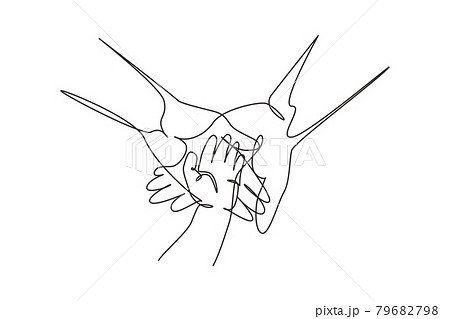 Single continuous line drawing baby hand. Closeup of baby hand into parents hands. Family concept. Tiny Newborn Baby's and parent hands. Dynamic one line draw graphic design vector illustration Single continuous line drawing baby hand. Closeup of baby hand into parents hands. Family concept. Tiny Newborn Baby's and parent hands. Dynamic one line draw graphic design vector illustration 79682798