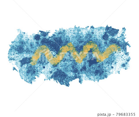 Vector watercolor illustration of blue spot with yellow zigzag, marine background, backdrop, banner. 79683355