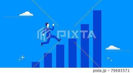 走るビジネスマンとグラフのイラストイメージ、ベクター 79683571