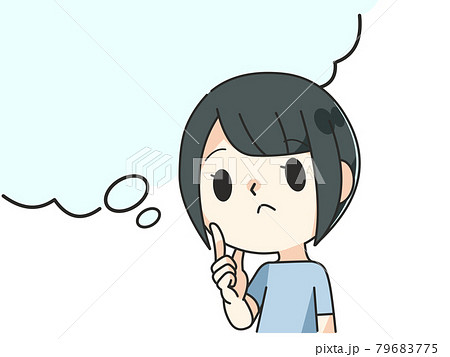 考え事をする女の子のイラスト素材