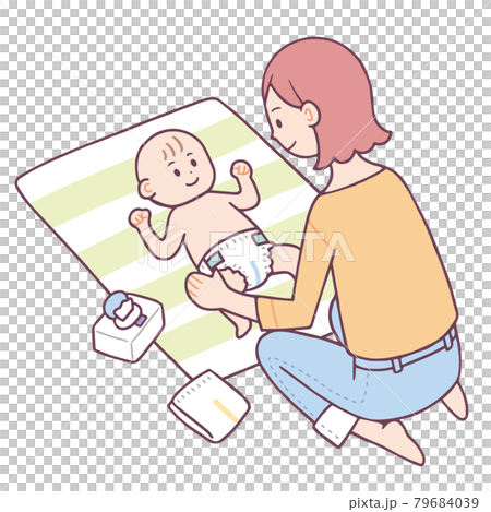 赤ちゃんのオムツ替えをする女性 79684039