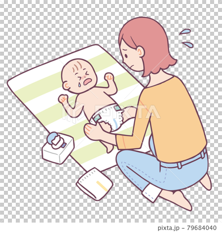 一名婦女正在幫嬰兒換尿布 79684040