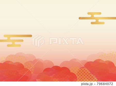 赤い雲柄の水彩和柄背景 赤い雲柄の水彩和柄背景 79684072