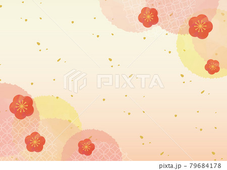 梅の花と水玉と七宝の水彩背景 79684178