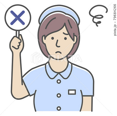 プレートを手に持つ若い看護師 ナースのイラスト 上半身 バツ ペケのイラスト素材
