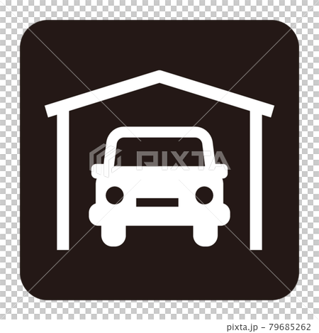 Simple icon of a car and garage / white 79685262