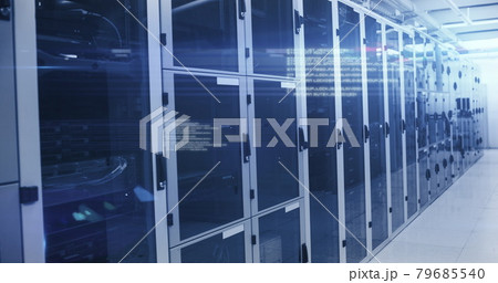 Computer servers in a server room with glowing lights 79685540