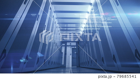 Computer servers in a server room with glowing lights 79685541