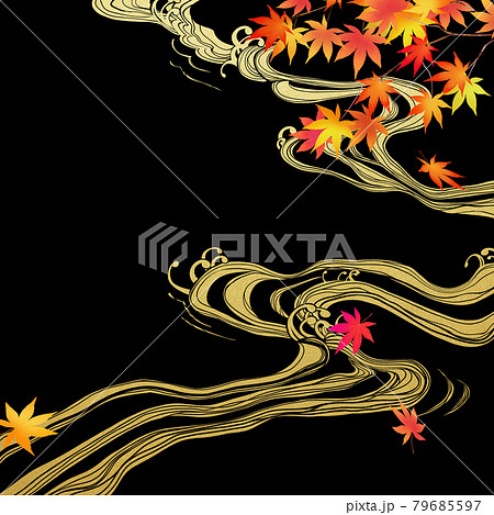 紅葉と波の和風背景 紅葉と波の和風背景 79685597