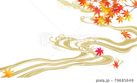 紅葉と波の和風背景のイラスト素材