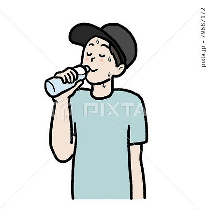 水を飲む男性のイラストのイラスト素材