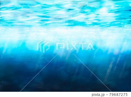 海やプールの水中から見た キラキラの水面イラストのイラスト素材