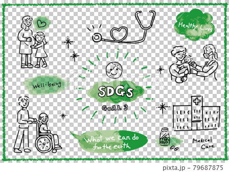 SDGs目標3「すべての人に健康と福祉を」イメージのイラストセット 79687875