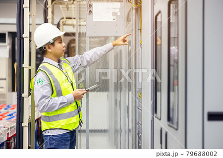 wire cable assemble or connect with copper busbar in electrical power cabinet for supply electric high power to production line or machine in manufacturing process industrial 79688002