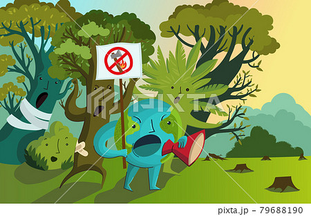 Vector illustration of Protest against deforestation, massive fires, destruction of the environment. 79688190