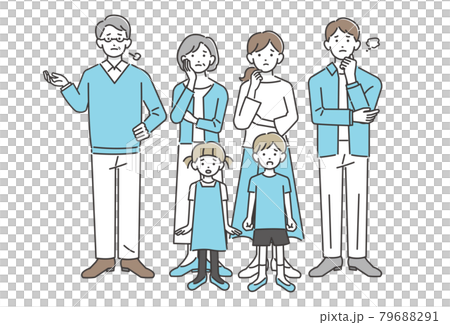 Vector illustration material of three generation family with troubled face / simple / senior / couple Vector illustration material of three generation family with troubled face / simple / senior / couple 79688291