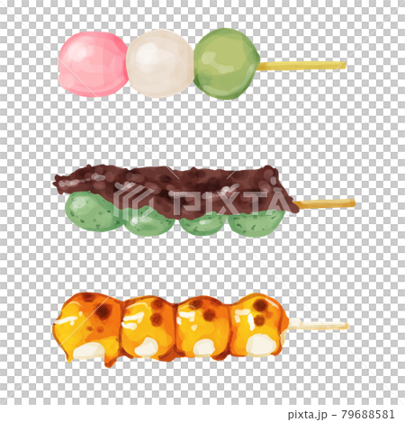 水彩のいろいろ串団子イラストセット 横のイラスト素材 水彩のいろいろ串団子イラストセット 横のイラスト素材