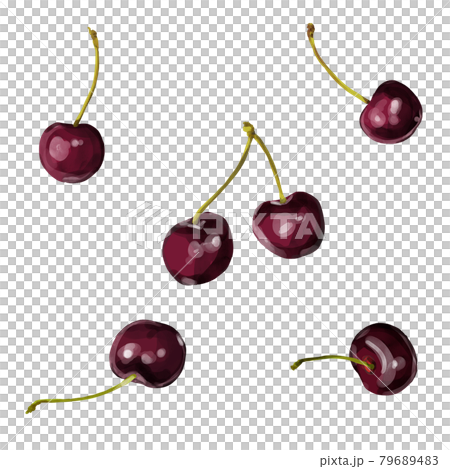 水彩のさくらんぼ アメリカンチェリー イラストセットのイラスト素材 7964