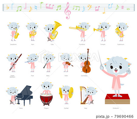クラシック音楽演奏に関するひつじの女の子のセット 79690466