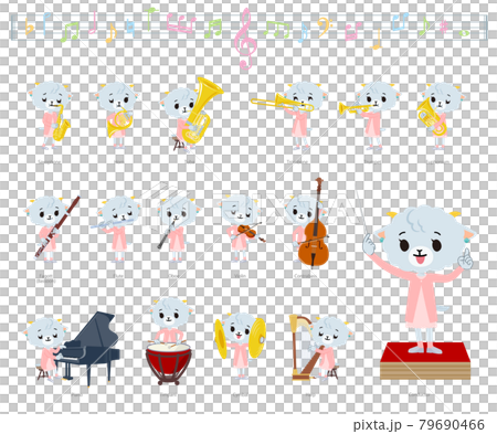 Set of sheep girls playing classical music 79690466