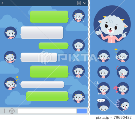 A set of sheep girls expressing various emotions on SNS screen 79690482