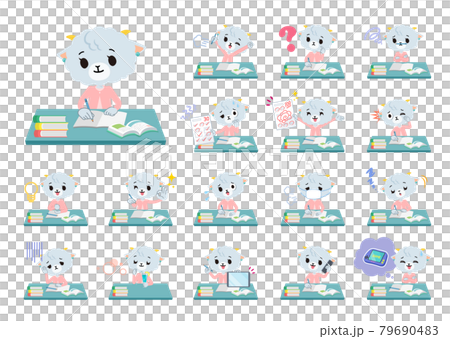 勉強に関するひつじの女の子のセット 79690483